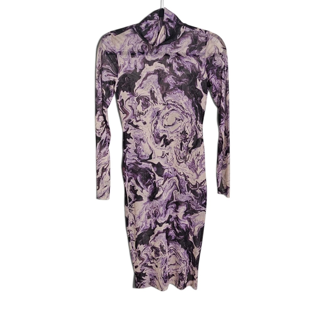 AFRM Mesh Midi Dress Small Purple Marble Swirl Bodycon Edgy Whimsigoth Rock